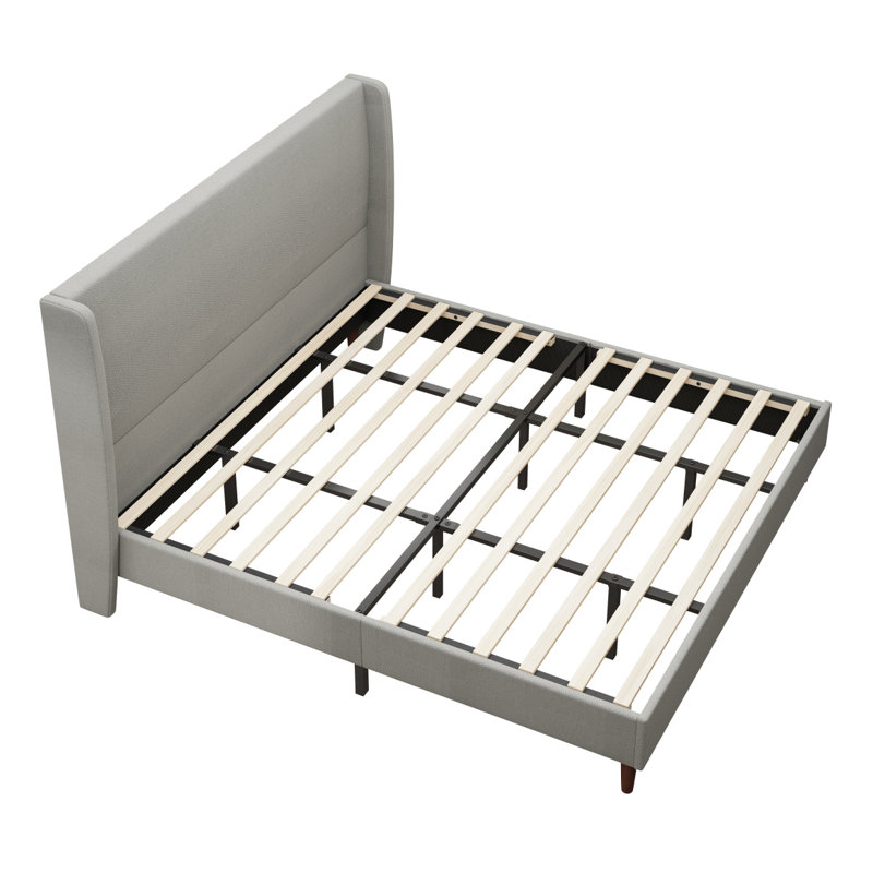 High Headboard Upholstered Bed, King Size Bed Frame, 12-Slat Support, Easy To Assemble,Light Gray , Chenille Cloth, No Box Spring Needed