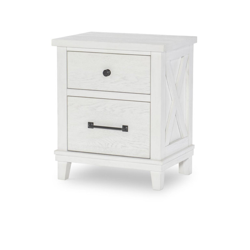 Table de chevet 2 tiroirs Harriett Flatiron, Blanc