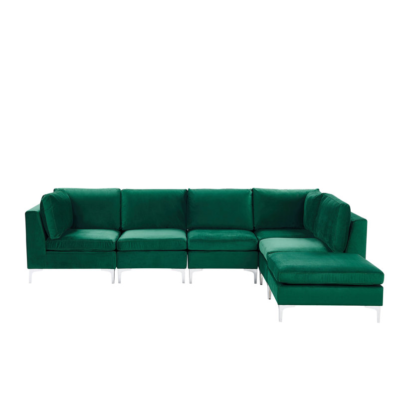 Donita 5 Seater Velvet Corner Sofa , Green, Right Hand Facing