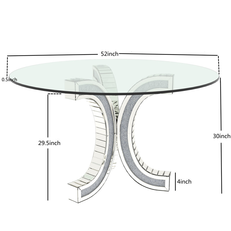 Douty 52''  Tempered Glass Dining Table Mirrored Crushed Diamond Inlay