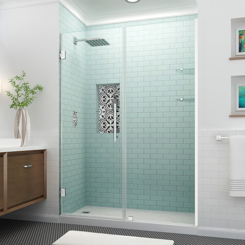 Belmore GS 57.25" - 58.25" W x 72" H Hinged Frameless Shower Door, Frosted, Chrome