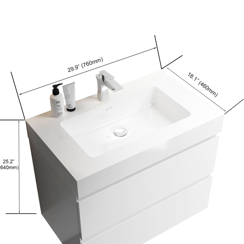 30" White Sink Bathroom Vanity - , Modern Mounted Design, Extra Storage Space, Silent , Elegant No With White, Fashionable, Expanded Storage, Quiet Drawer Function, Wall Mount