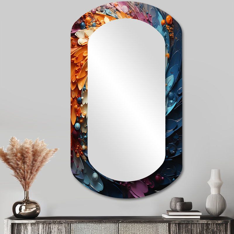 Zager Solitary spiral colorful Arc rainbow III - Abstract Spirals Asymmetrical Wall Mirror, Modern Cylinder Decorative Mirror, Printed Metal Art