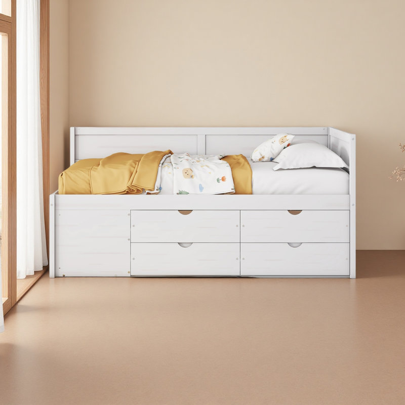 Lit de jour avec tiroirs et tablettes, Lit double, Blanc