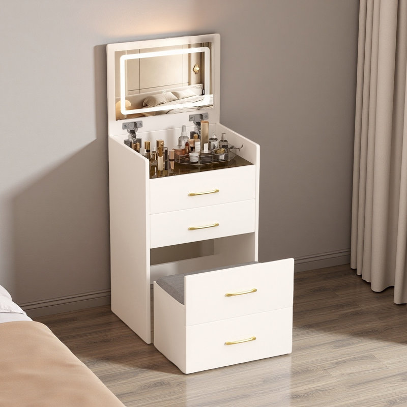 3-in-1 Compact Vanity Desk With Flip-up Mirror, Desktop & Storage – Makeup Vanity Set With Stool For Bedroom