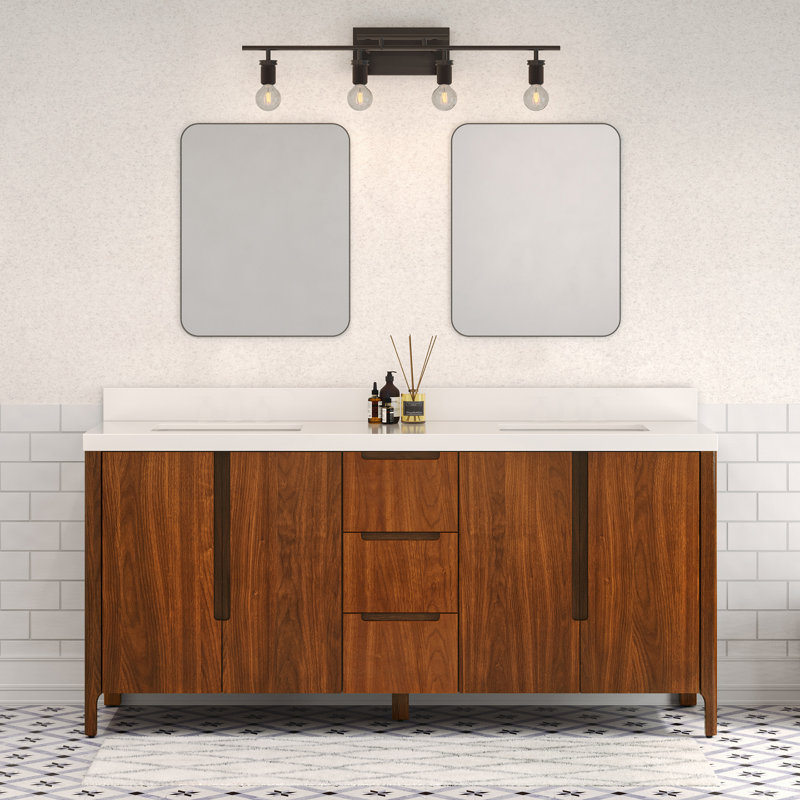 Sequoia 72 In. Double Sink Whitebrook Quartz Countertop Bath Vanity in Mango Wood, Noir Juglans