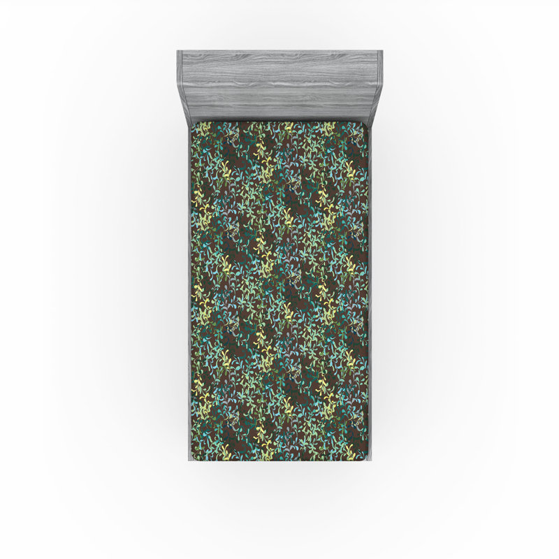Drap-housse Ambesonne, Drap-housse de taille simple, Écume de mer, amande, vert, bleu sarcelle / flora