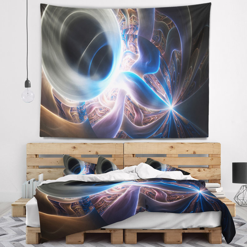 Tapisserie à plasma en argent bleu brillant abstract, H 50 po x l 60 po