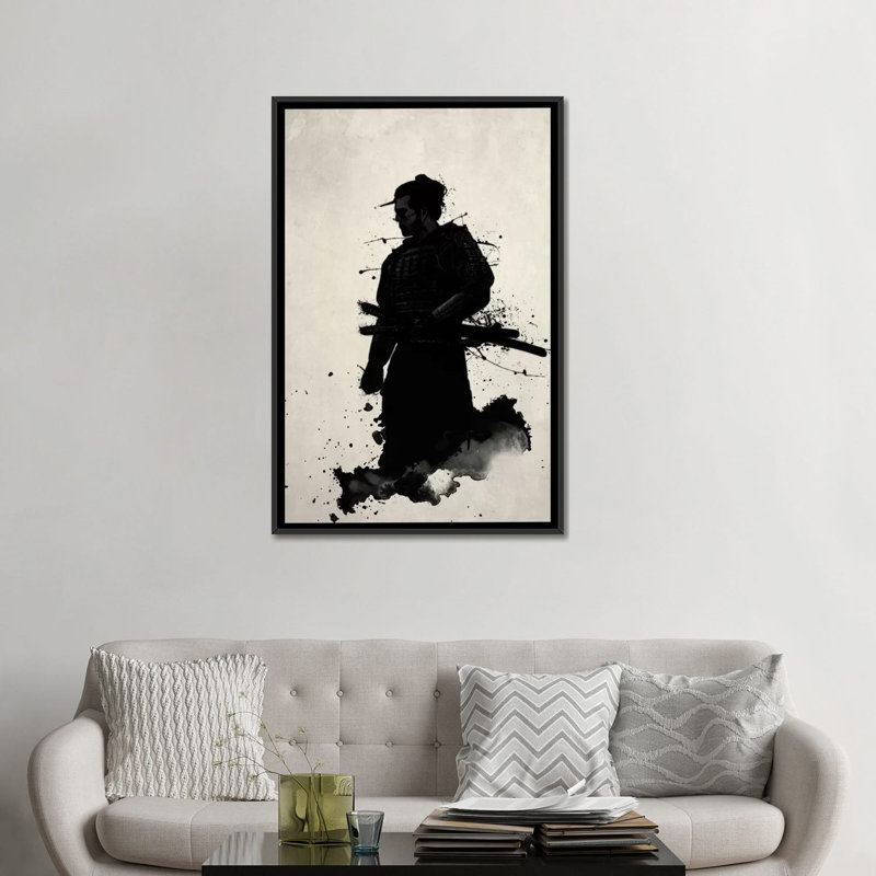 « samurai », impression sur toile, H 26 po x l 18 po x P 1,5 po, Toile avec cadre noir, Pas de tapis