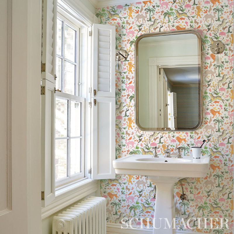 Schumacher x Happy Menocal Beasts Wallpaper, Pink/Gold