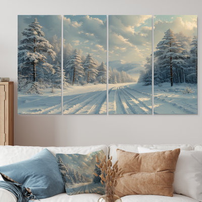 «White Grey Winter Road Into Forest II - Winter Landscape», ensemble d'art sur toile
