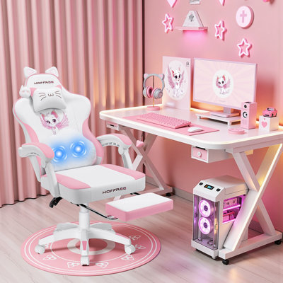 Gaming Chair For Girls With Cat Ears And Massage Lumbar Support Ergonomic Cute Computer Chair With Footrest Reclining Game Chairs For Adults by Inbox Zero