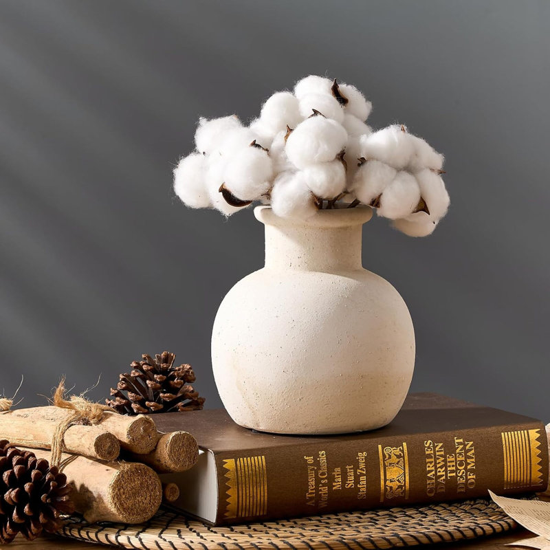 Ceramic Rustic Farmhouse Vase | 6 Inch Pottery Decorative Boho Flower Vase For Home Decor, Table, Living Room, Bathroom Decoration, Shelf Decor, Mantel, Wedding