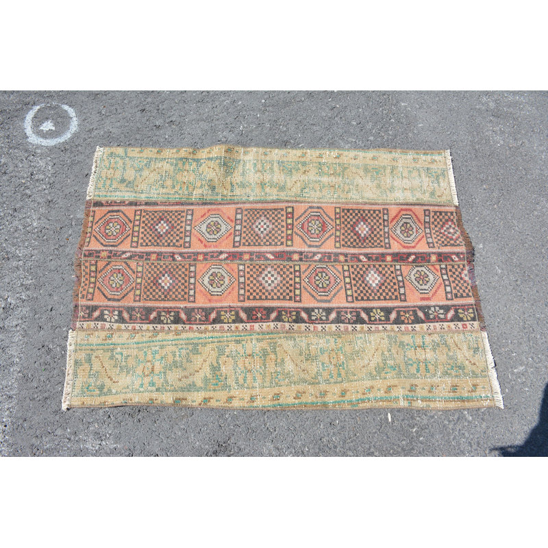 Tapis turc, petits tapis de 2,7 pi x 3,7 pi, tapis modernes, tapis rétro, tapis tissés à la main verts, tapis en laine