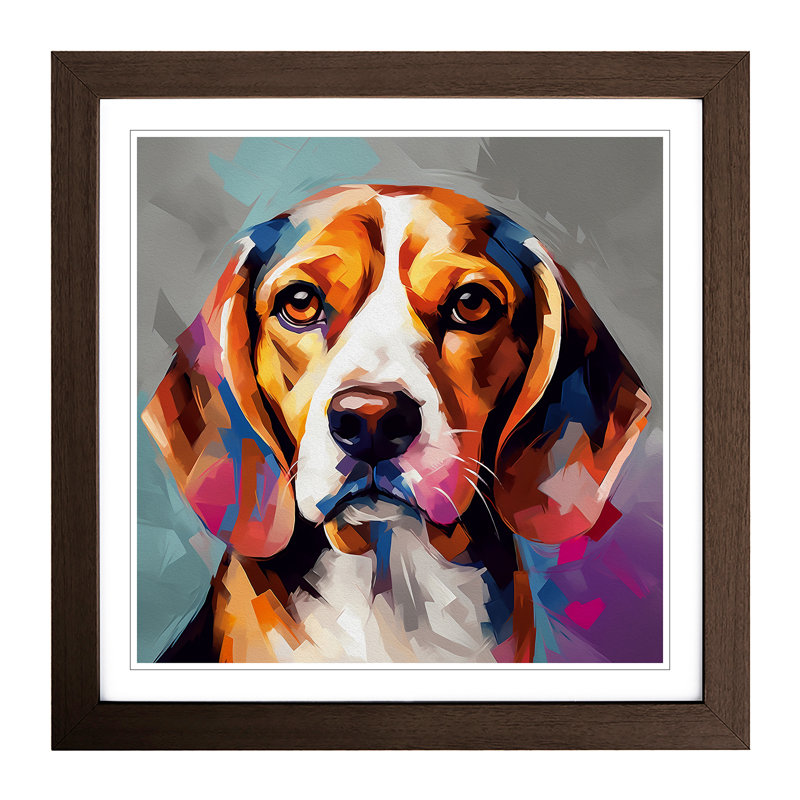 Beagle Gestural Art - Framed Print, Walnut