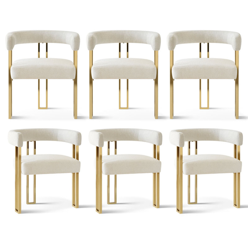  Desai 18" Seat Height Upholstered Chenille Dining Chair (Set of 6), Ivory