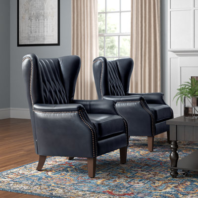 Fauteuil à oreilles en cuir véritable Ameliah