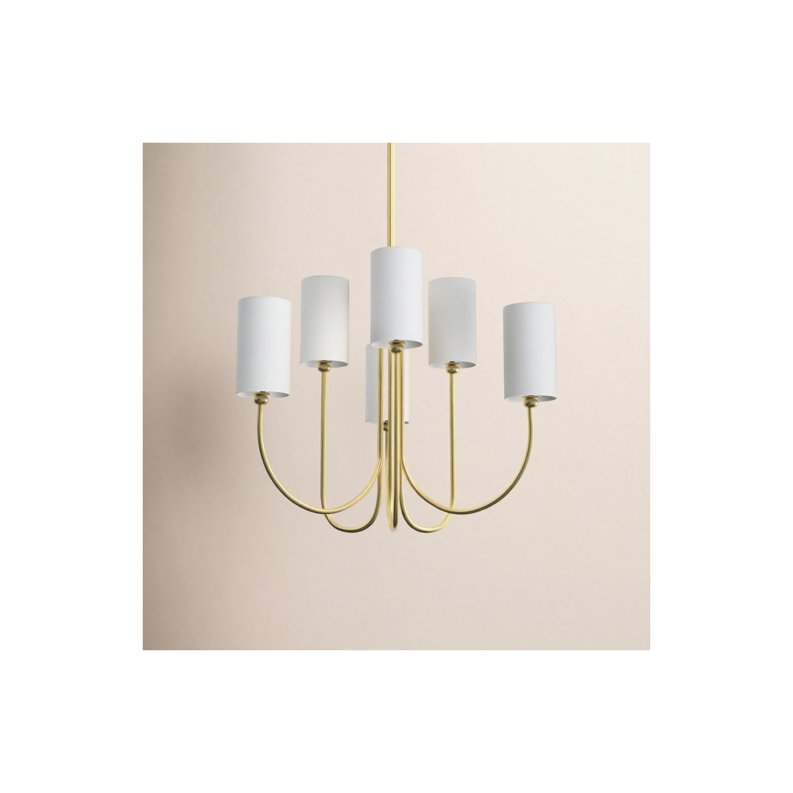 6 - Light Metal Chandelier, Aged Brass