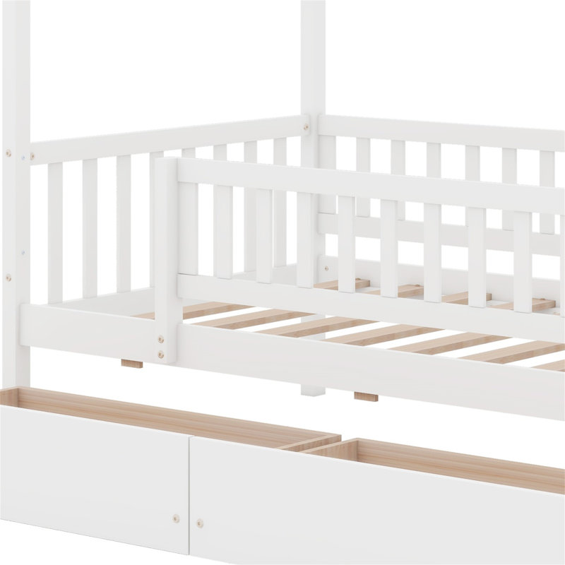 Aswin Kids Twin Platform with Drawers, White
