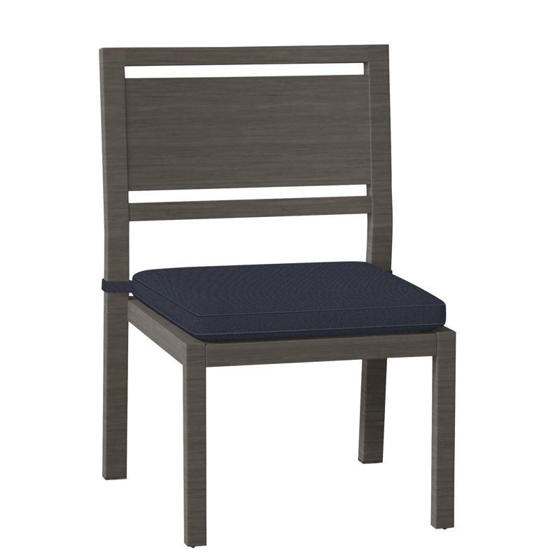 Avondale Patio Dining Side Chair with Cushions, Slate Grey, Welt, Linen Navy