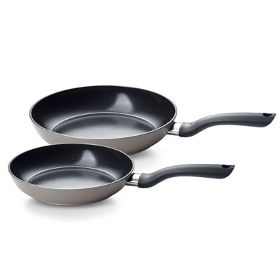 Fissler Essential Ceramic Nonstick Frying Pan 2pc Set, 9.5 Inch and 11 Inch, Orbit Black Interior with Warm Grey Exterior