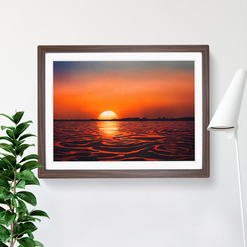 Fabulous Sunset Seascape - Single Picture Frame Print, 25cm H x 34cm W x 2cm D, Walnut Framed