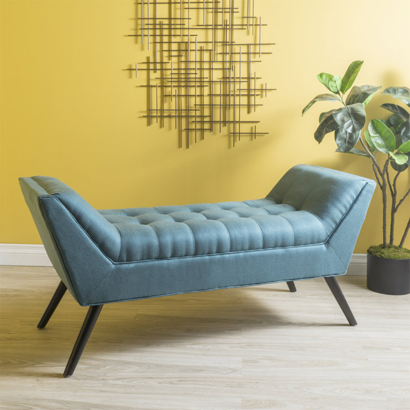 Gwyneth Dark Teal Polyester and Birch Fabric Bench