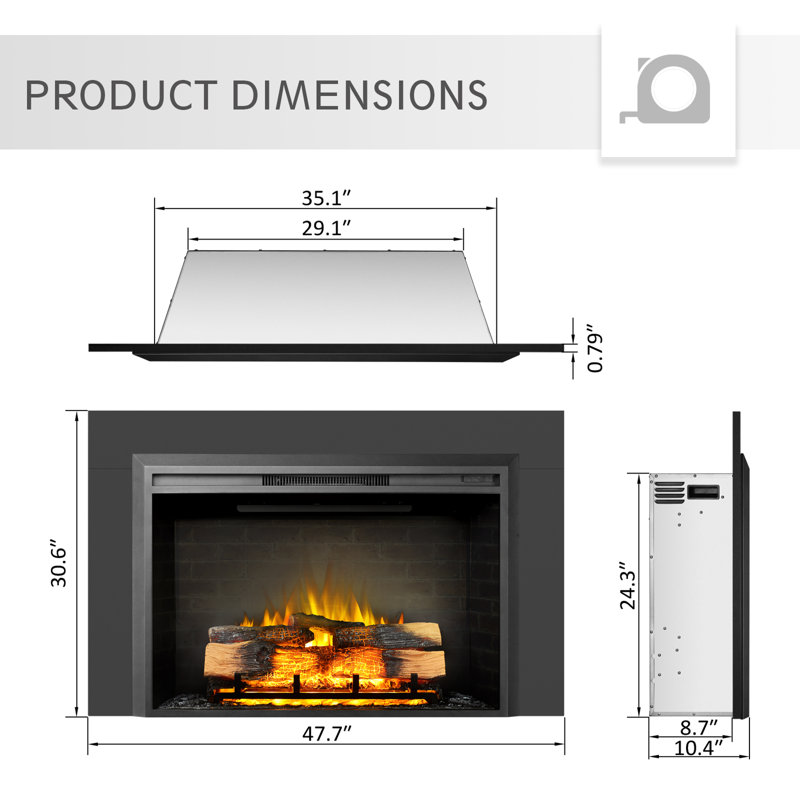 Strouth Symple Stuff 47.7 " W Black Electric Fireplace Insert with BTU 4500