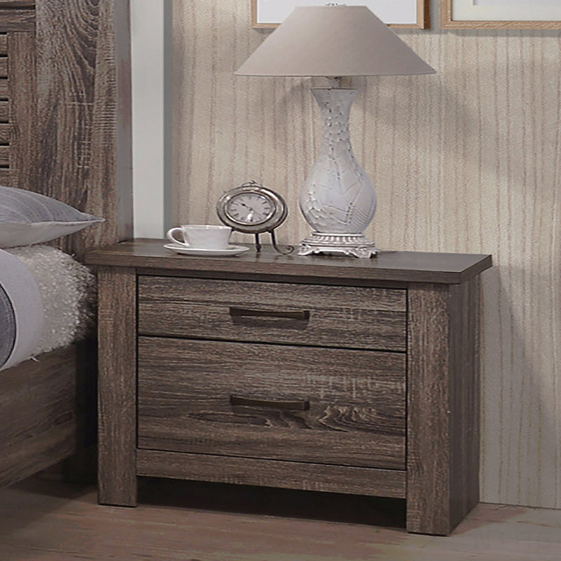 Table de chevet 2 tiroirs en bois, Gris brun