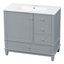 Meuble-lavabo sur pied 36 po avec lavabo en céramique, panneau de fibres à densité moyenne et base en bois massif, 3 tiroirs et armoire avec tablettes, finition peinte grise, meuble-lavabo autoportant avec trous de robinet de 4 po