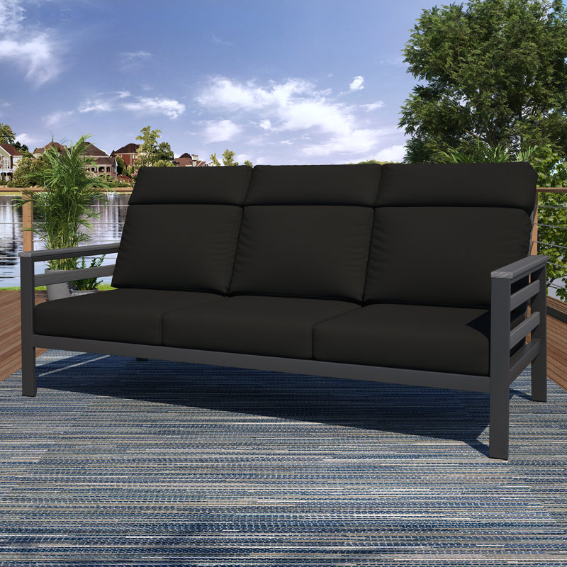 Townsend Metal Outdoor Sofa With Sunbrella Cushion, Canvas Black, Gray