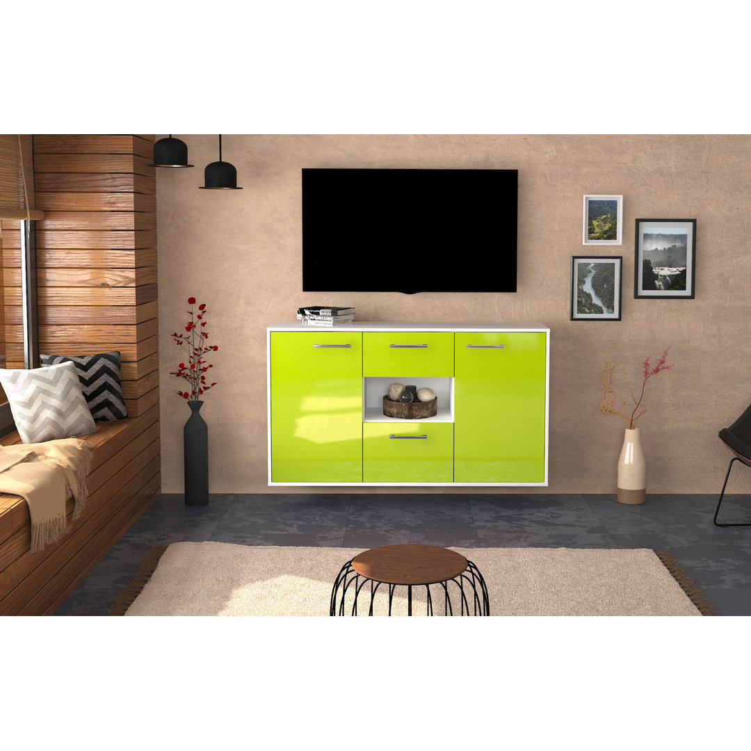 Sideboard Pasadena, Farbe: Mint/Weiss, Fliegend/Metallgriffe, Größe: 136x79x35cm