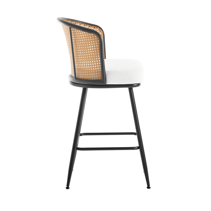 Cane Back Upholstered Counter & Bar Stool, Counter Stool (26" Seat Height), White, 3
