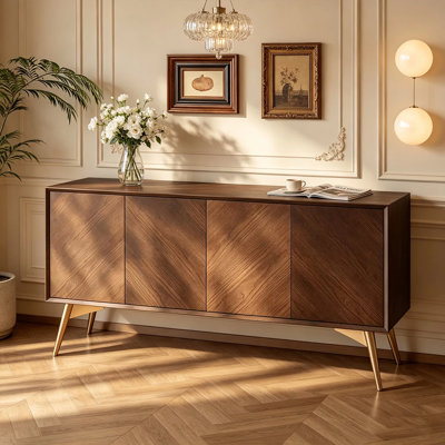 Armoire d'appoint moderne brun noisette + bois massif doré + fer