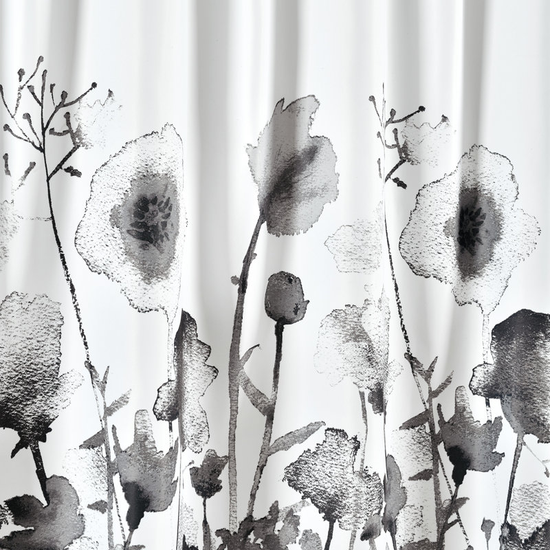 Zuri Floral Gray and White Polyester Room Darkening Curtain Pair