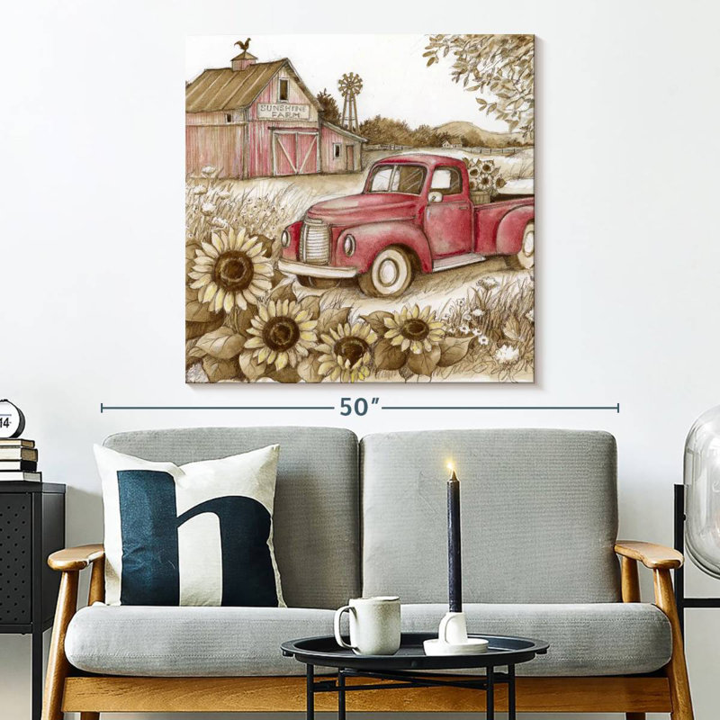 Camion Mehar rétro tournesols sépia, H 33 po x l 33 po
