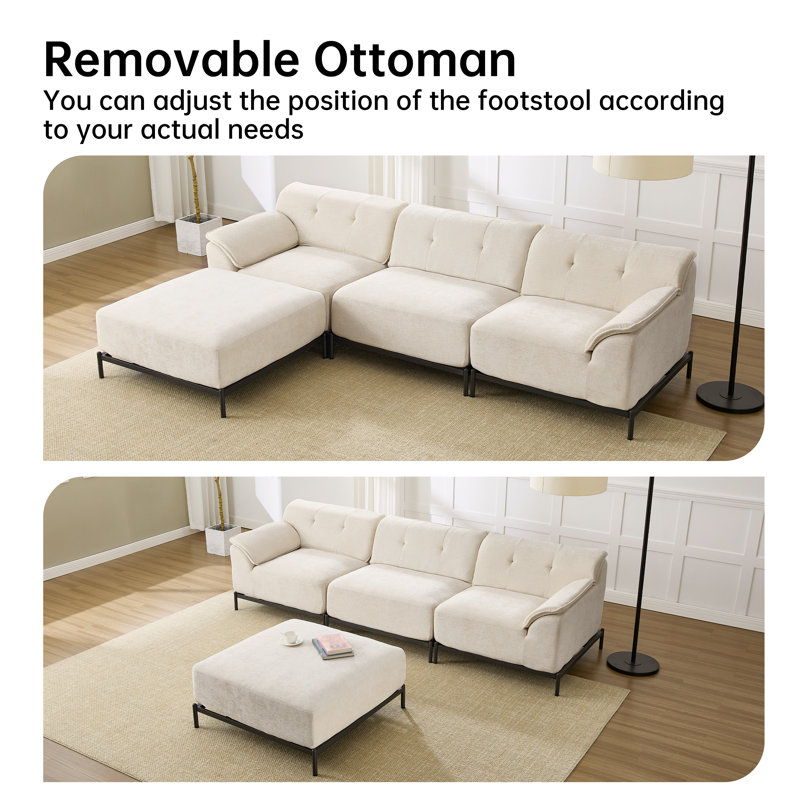 Chenille U-Shaped Modular Sofa with Ottoman for Living Room, Beige Chenille