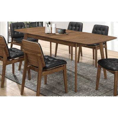 Extension Leaf Rectangular Natural Walnut Dining Table With Mid - Century Captivation For Room, Seating 6, Solid Wood + , Hairpin Base, 29.83 In High