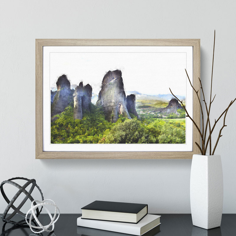 Meteora in Greece - Picture Frame Graphic Art, 27cm H x 36cm W x 2cm D, Oak Framed