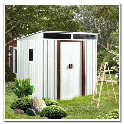 6ft x 5ft Outdoor Metal Storage Shed With window and Metal foundation White