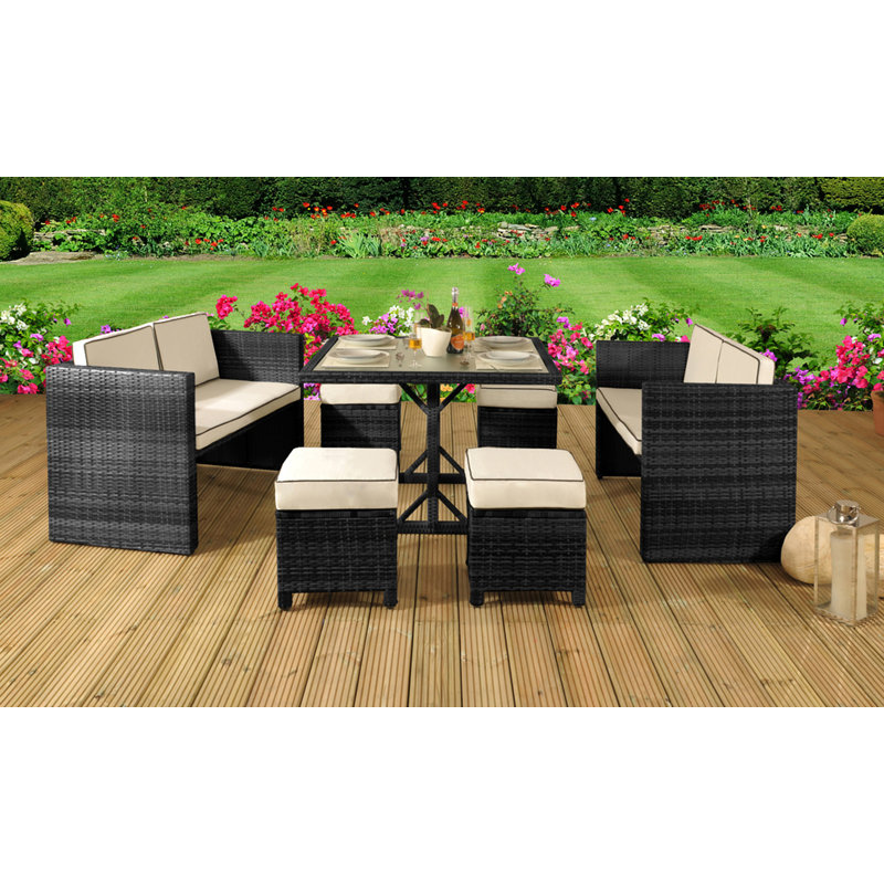 Essence 8 Seater Dining Set with Cushions, Black