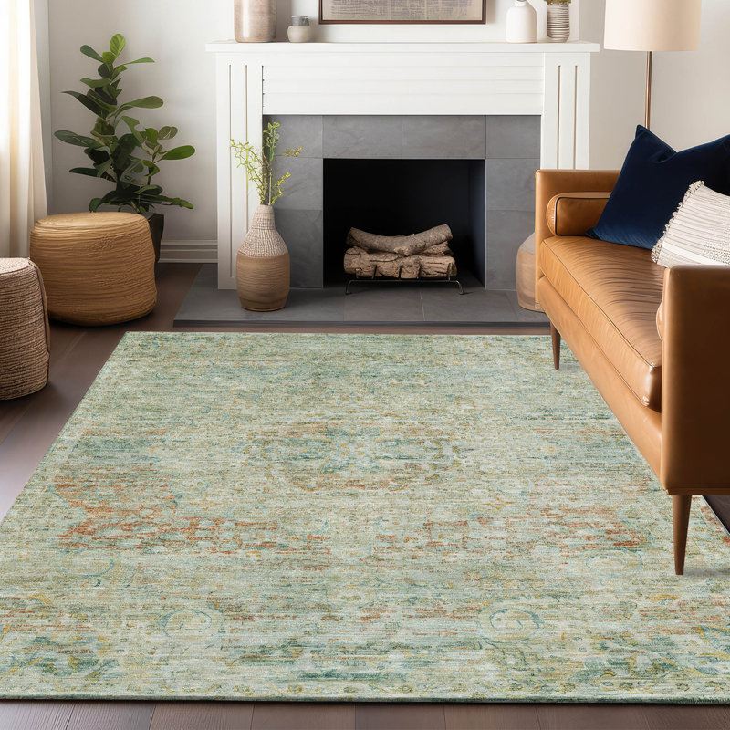 Sage Rectangular Medallion Synthetic Washable Rug 3' x 5'