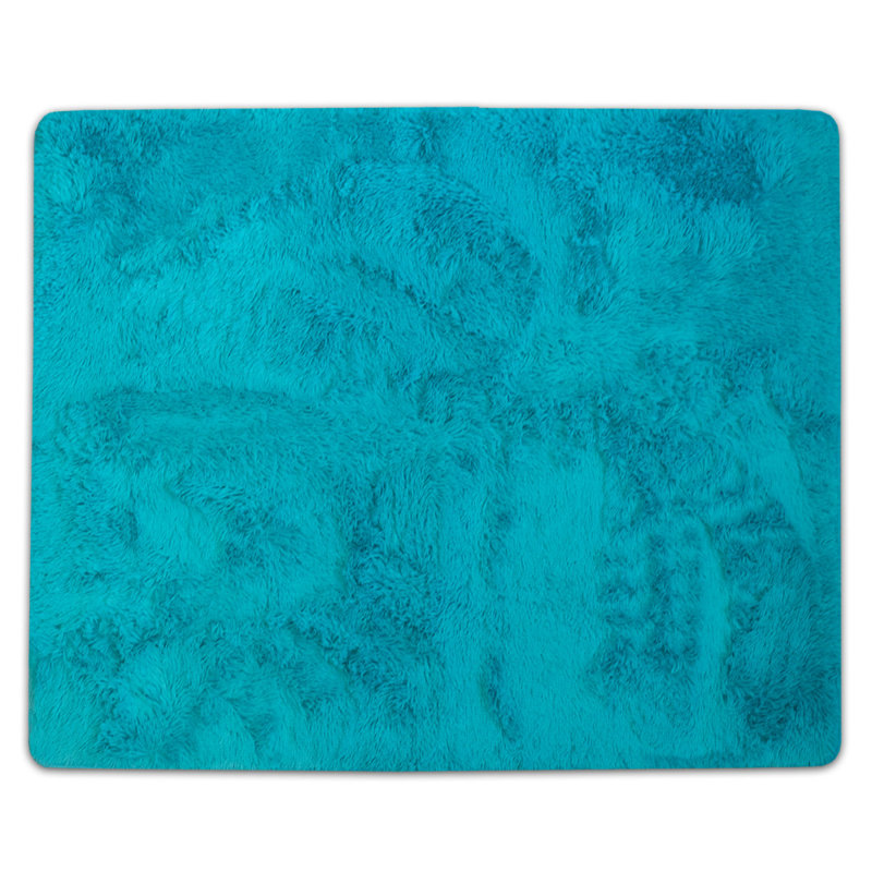 Tapis rectangulaire en fausse fourrure à poils longs Hutton 4 pi x 5 pi - Turquoise