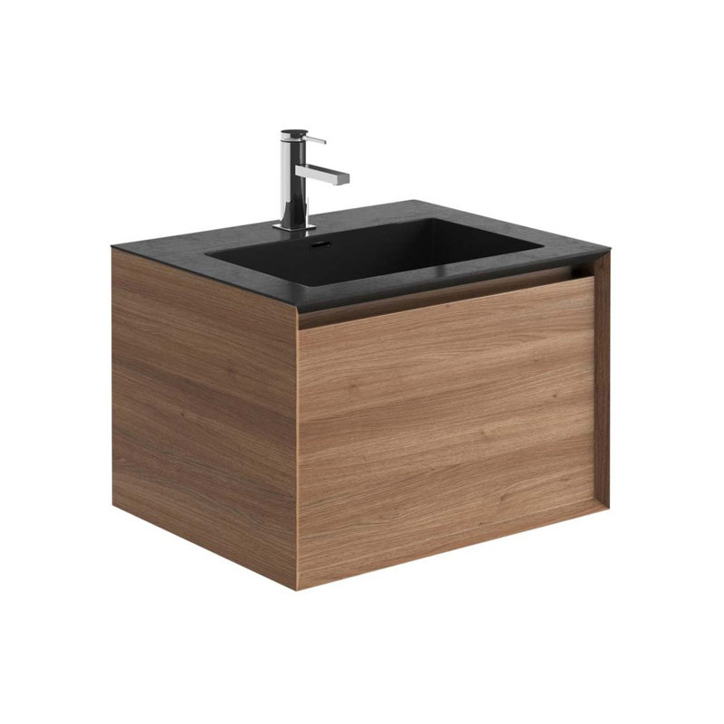 Sergio 750mm Single Bathroom Vanity with Integrated Polymarble Basin, Black, Natural