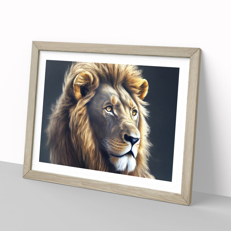 Relaxed Lion - Single Picture Frame Painting, 34cm H x 46cm W x 2cm D, Oak Framed