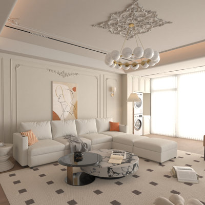 Grand canapé modulaire moderne, canapé modulaire en U avec fonction de rangement, canapé-lit de 123 po avec repose-pieds, méridienne modulaire à 6 places pour le salon, chenille