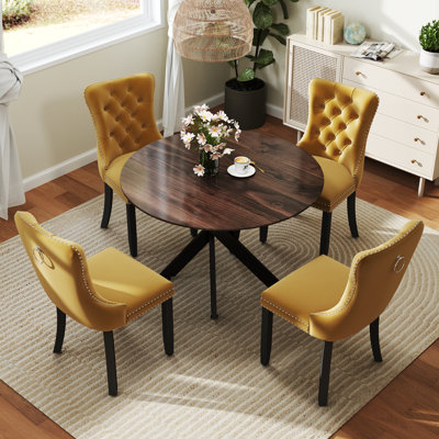 Round Wood Dining Set with Tufted Dining Chair