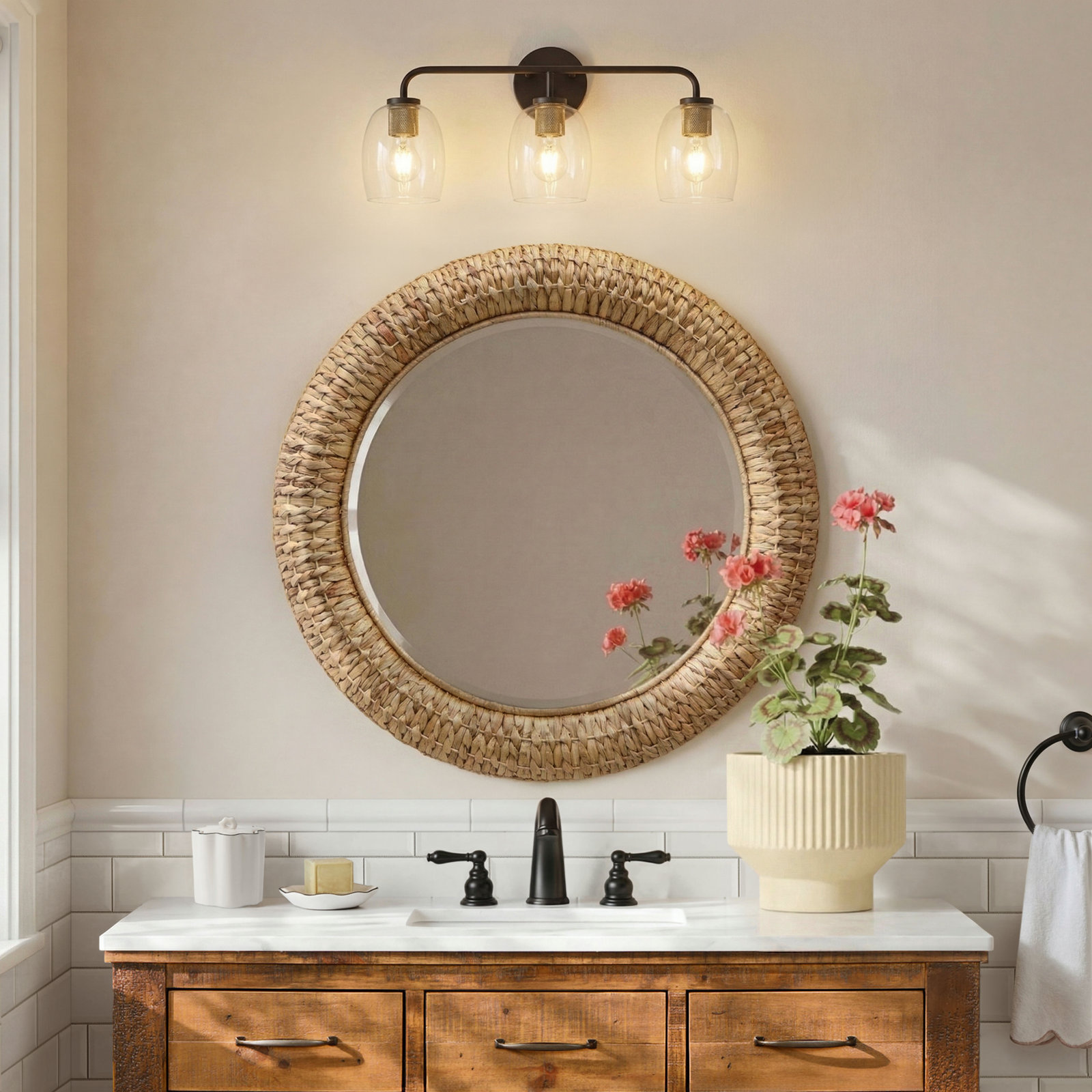 Attamore 3 Light Dimmable Vanity Light, Black