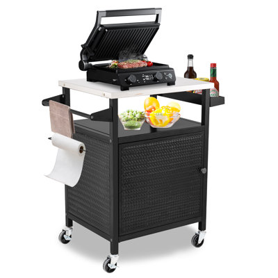 Outdoor Grill Cart with Storage Cabinet, Outdoor Pizza Oven Table with Stainless Steel Top, Kitchen Cooking Prep Table, Outdoor Kitchen Cabinets for B by Ebern Designs