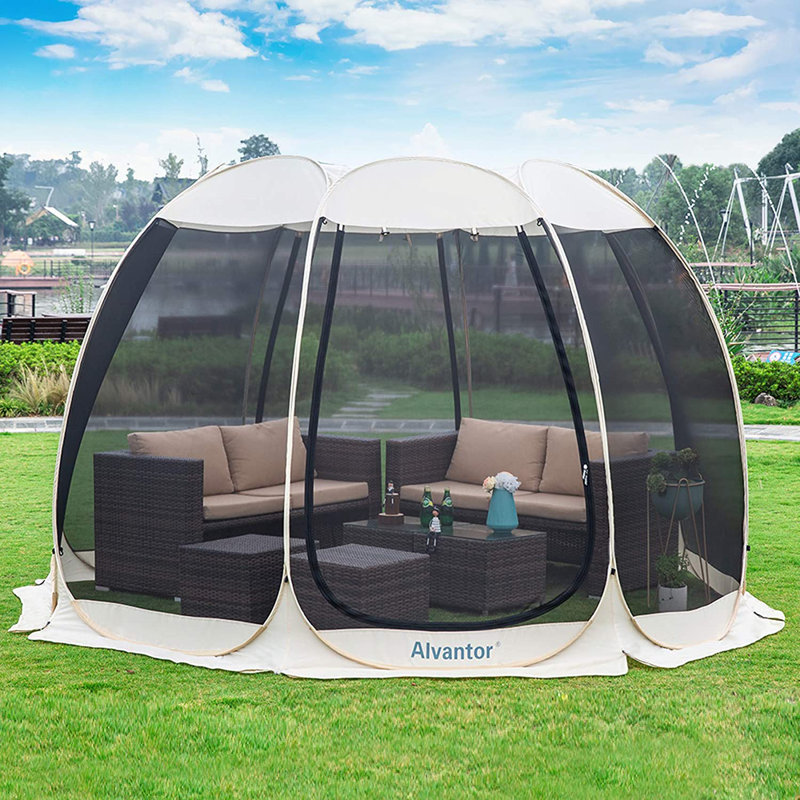 12' x 12' Beige Fiberglass Pop-Up Screen Tent Canopy